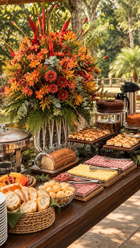 Mesa de café da manhã com flores