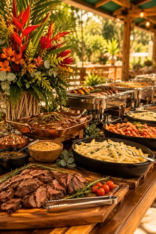 Buffet de carnes e massas