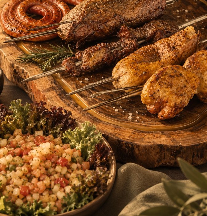 Churrasco premium com cortes nobres e espetos