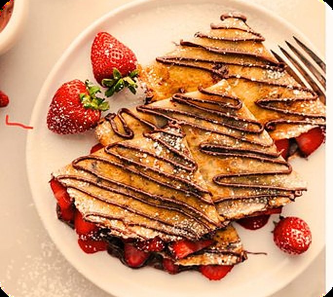 Crepe de morango com calda de chocolate