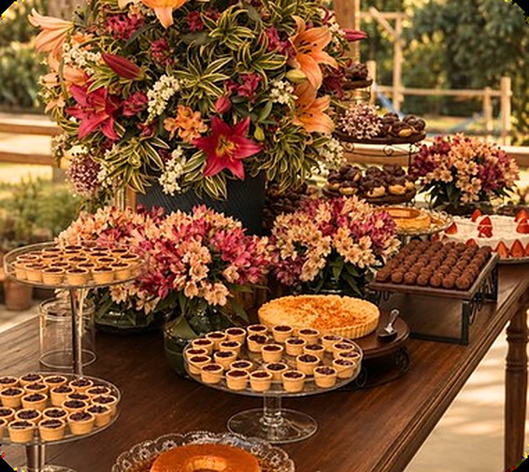Ilha de doces com tortinhas e brigadeiros