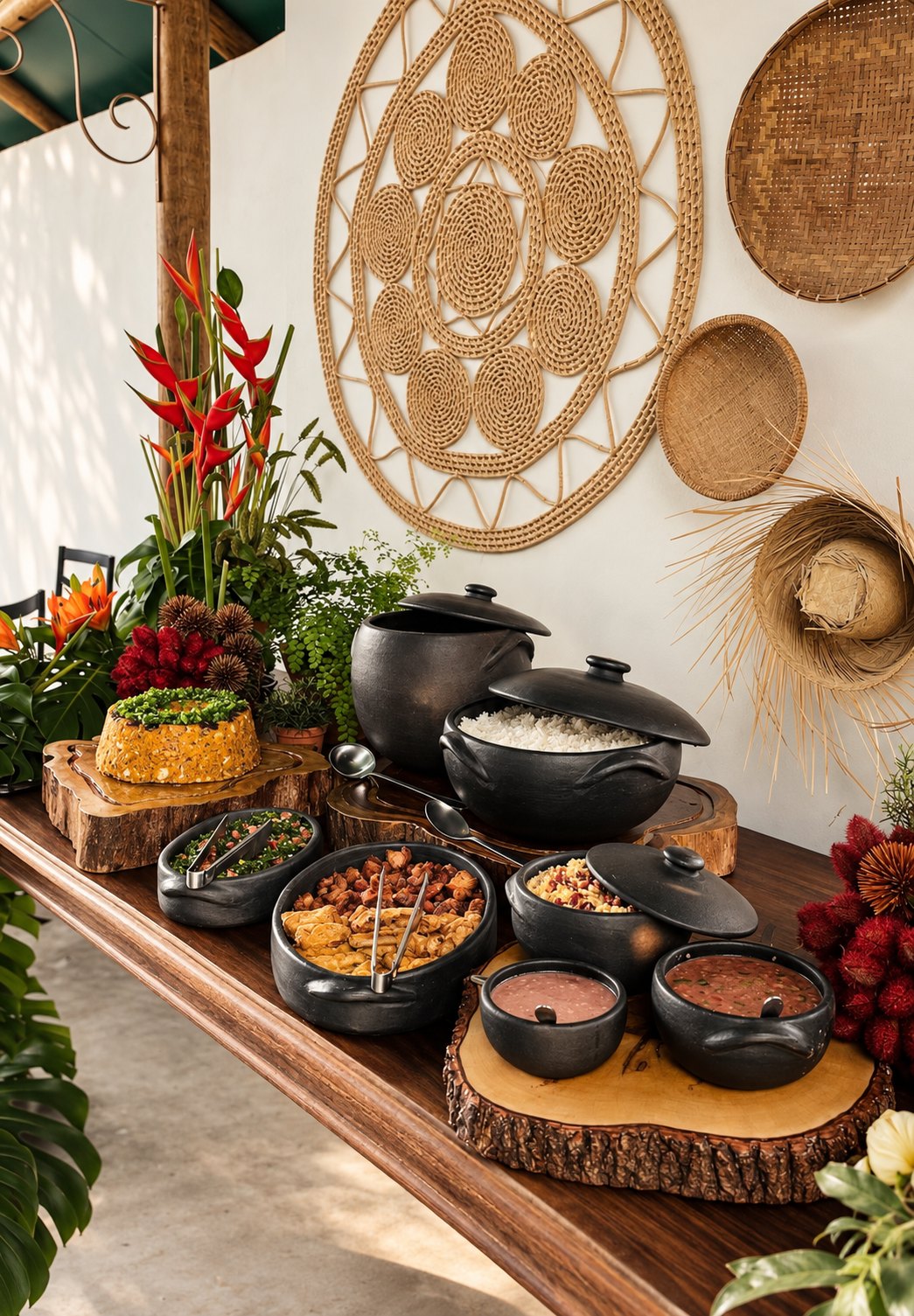 Feijoada servida em panelas de barro