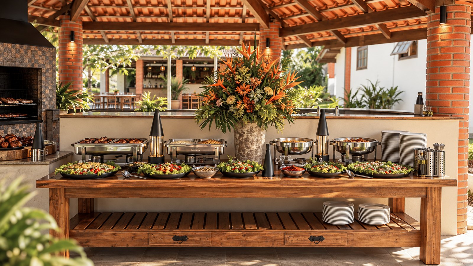 Buffet com arranjo alto estruturado